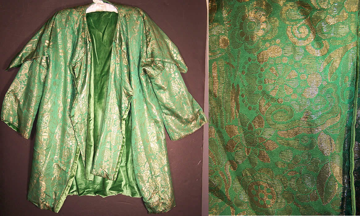 Art Deco Emerald Green Silk Velvet Gold Lamé Shawl Coat