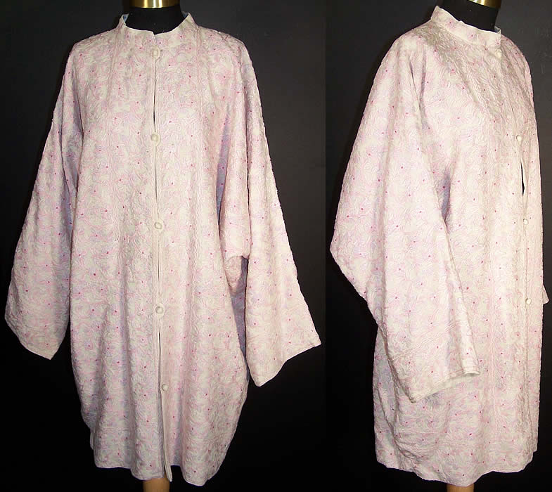 Antique Pink Purple Floral Crewel Work Embroidery Coat   Front view.