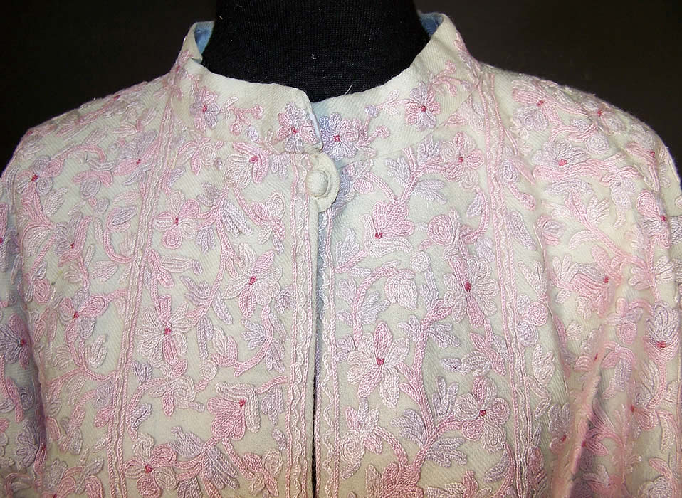 Antique Pink Purple Floral Crewel Work Embroidery Coat 