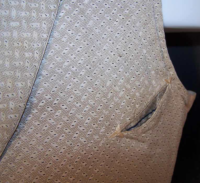 Victorian Gentlemen's Silver Brocade Waistcoat Vest close-up
