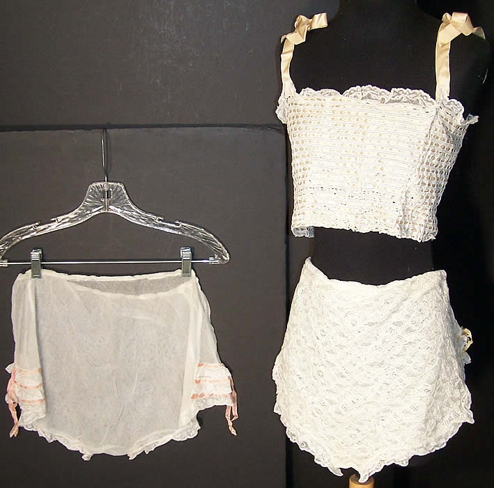 Vintage Lace Brassiere Bra Tap Panties Lingerie Lot Front View.