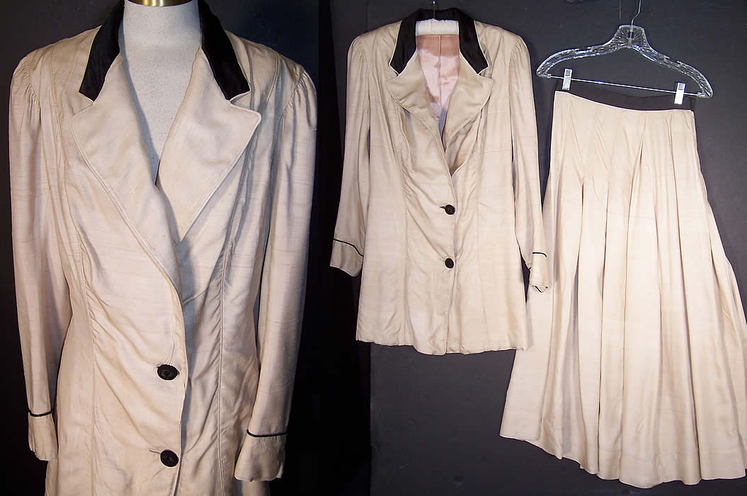Edwardian Raw Silk Walking Suit Jacket Skirt Front View.