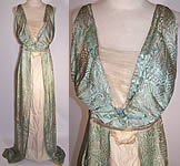 Edwardian Green Silk Silver Lamé Brocade Grecian Gown Dress