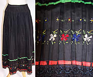 Vintage Czech Bohemia Folk Costume Pleated Floral Embroidered Apron Skirt