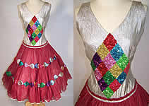 Vintage 1950s Silver Metallic Sequin Tulle Net Circle Skirt Dance Costume Dress