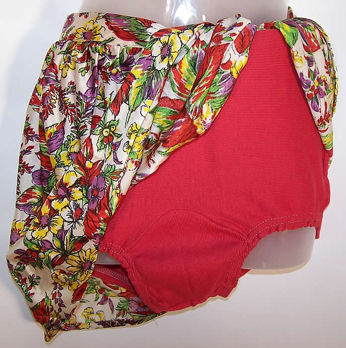 Vintage Floral Silk Rayon Tricot Pinup Bikini Swimsuit & Bathing Swim Cap