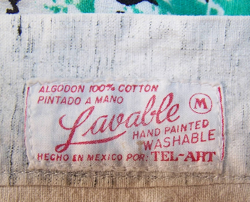 Vintage Tel-Art Figural Village Scene Hand Painted Mexican Circle Skirt  label close up.
