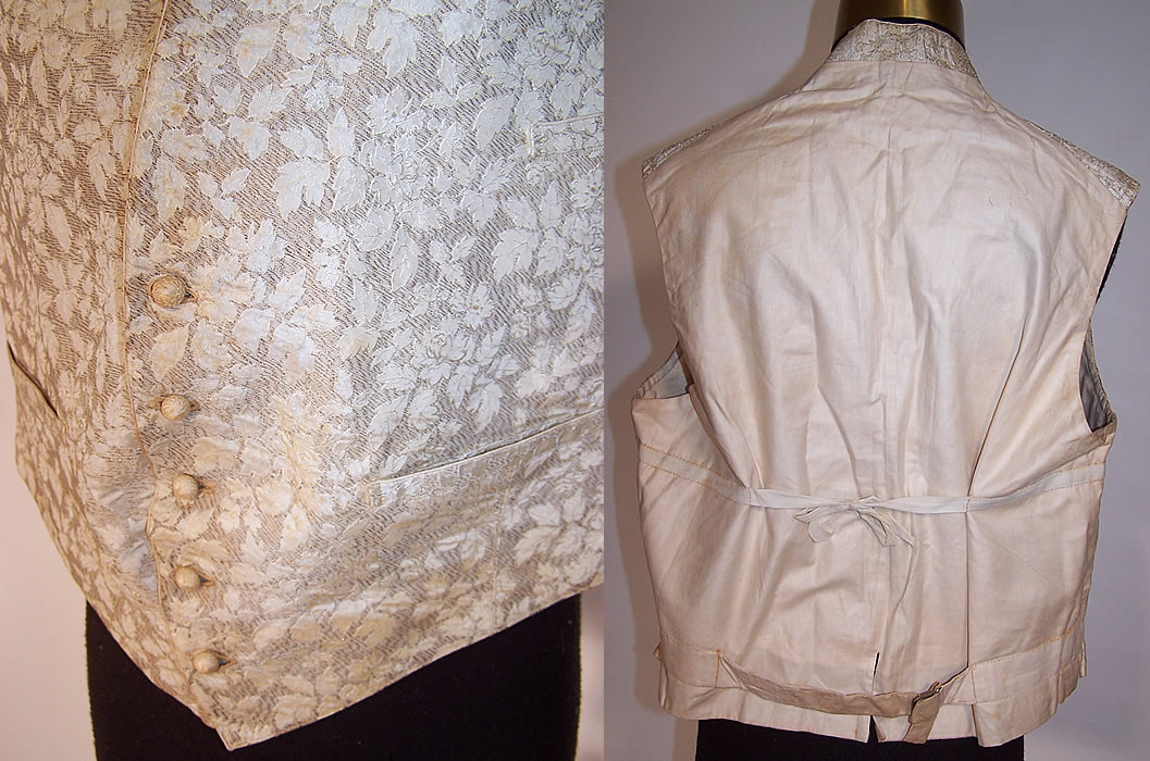 Victorian Gentlemen's White Silver Brocade Wedding Waistcoat Vest