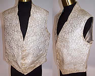 1850s Victorian Gentlemens White Silver Brocade Wedding Waistcoat Vest