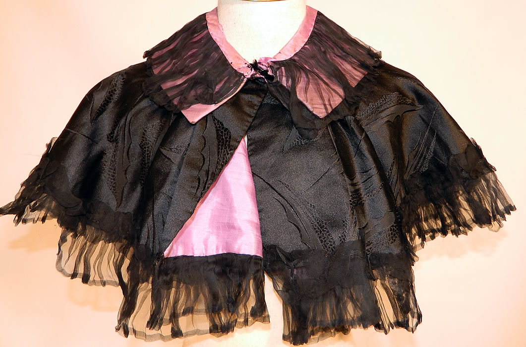 Victorian Black & Purple Silk Mourning Cropped Cloak Cape Capelet 