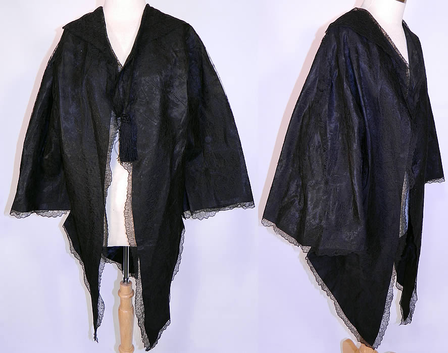 Victorian Civil War Antique Black Chantilly Lace Pagoda Sleeve Robe Coat