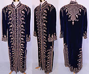 Vintage Adonis Lebanon Blue Velvet Gold Embroidered Boho Kaftan Robe Coat