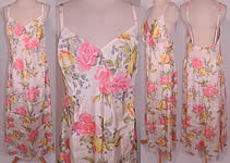 Vintage Pastel Roses Silk Taffeta  Bias Cut Slip Dress Negligee Nightgown