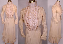 Victorian Cream Wool Lace Applique Bustle Bridal Wedding Gown Dress
