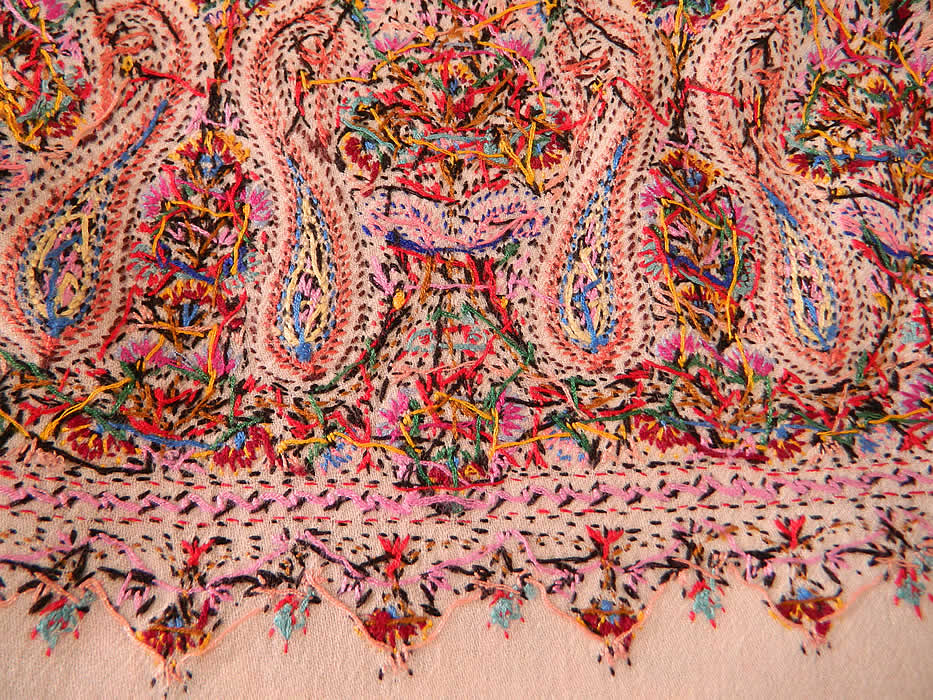 Vintage Colorful Crewelwork Embroidery Paisley Pashmina  Wool Wrap Shawl Scarf. This beautifully embroidered pashmina style shawl scarf wrap measures 70 inches long and 36 inches wide. 
