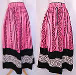 Vintage European Embroidered Woven Wool Pink Hearts Boho Maxi Skirt Folk Costume