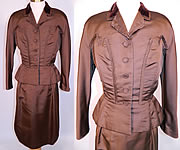 Vintage Hattie Carnegie Chocolate Brown Grosgrain Silk Suit Jacket & Dress