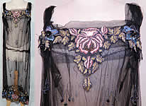 Vintage Black Net Beaded Embroidered Applique Made in France Flapper Dress 