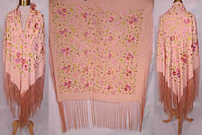 Vintage Pastel Pink Silk Floral Pansy Embroidered  Flapper Boho Piano Shawl