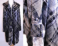 Vintage Blue Gray Plaid Print Velvet Long Flapper Coat Jacket
