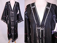 Edwardian Vintage Japanese Dragon Embroidered Black Silk Kimono Robe Coat