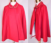 Edwardian Red Wool Gold Metallic Trim Collar Winter Cloak Cape