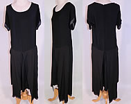 Vintage Art Deco Black Silk Crepe de Chine Tiered Panel Skirt Beaded Flapper Dress 
