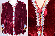 Vintage Peasant Art Importing Co NY Label Red Velvet Embroidered Boho Jacket
