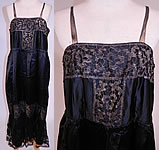 Vintage Art Deco Black Silk Gold Lame Lace Trim Flapper Slip Dress Lamé
