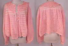 Vintage Hand Fashioned Ann Best Pink & White Knit Crochet Sweater Bed Jacket Top
