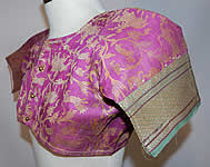Vintage 19th Century Indian Purple Silk Sari Gold Lamé Lame Choli Crop Top Blouse 
