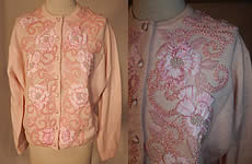 Vintage Oriental Galleries Hong Kong Pink Ribbon Work Beaded Sweater
