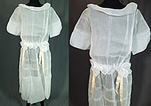 Vintage Windowpane White Organdy Rosette Ribbon Trim Drop Waist Dress
