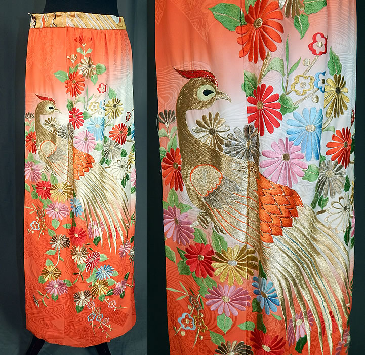 Vintage Japanese Uchikake Wedding Kimono Gold Embroidered Peacock