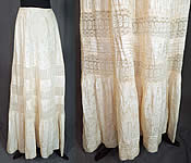 Edwardian Cream Cotton Silk Damask Drawn Cutwork Lace Wedding Skirt Train Back 
