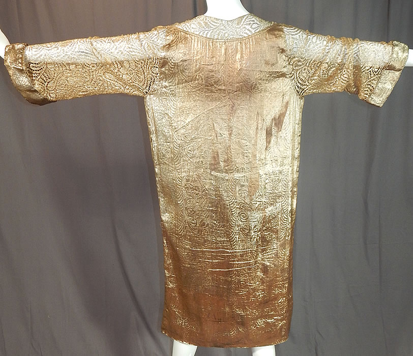Vintage Art Deco Gold Lamé Lame Lace Belted Sash Scarf Shift Kaftan Flapper Dress
This is truly an extraordinary piece of Art Deco textile art which would be great for design! 