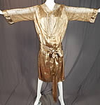 Vintage Art Deco Gold Lamé Lame Lace Belted Sash Scarf Shift Kaftan Flapper Dress