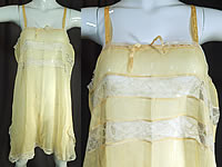 Vintage Yellow Cotton Batiste White Lace Lingerie Chemise