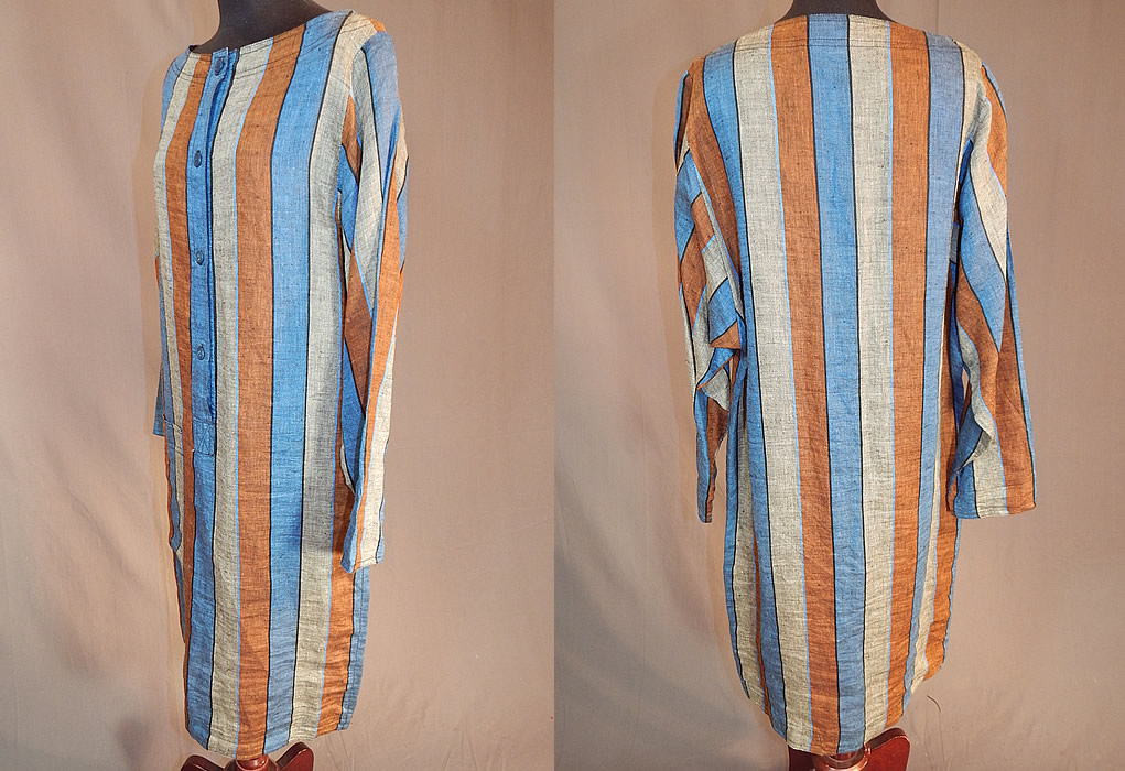 Vintage Christian Dior Sportswear Striped Chambray Linen Tunic Shirt Dress
This stunning striped sportswear designer dress has a loose fitting tunic shirt style, with button front placket, a rounded scoop neckline, long sleeves and a patch pocket.