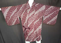 Vintage Japanese Silk Shibori Tie Dye Red White Floral Haori Kimono Robe Jacket