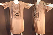 Vintage Art Deco Fleshy Pink Ecru Silk Steel Cut Beaded Tabard Top Flapper Dress
