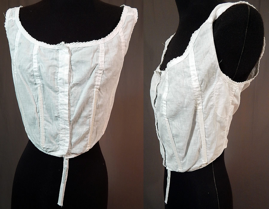 Vintage Edwardian White Cotton Camisole Corset Cover Stays Boning Bra Top