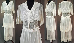 Titanic Edwardian Embroidered White Tulle Net Lace Crop Top Dress Tea Gown

