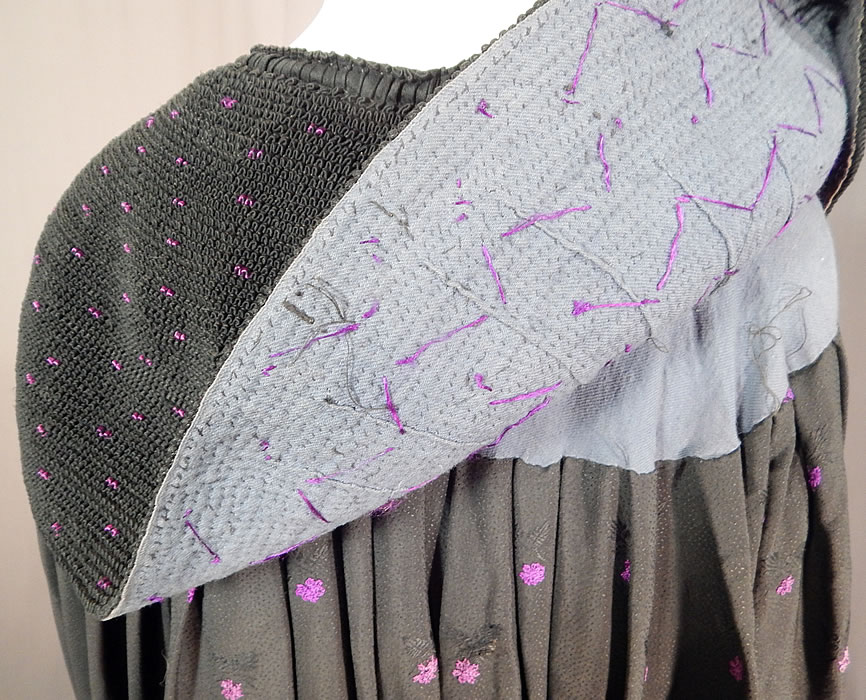 Victorian Purple Black Silk Damask Large Embroidered Shawl Collar Cloak Cape
The cape measures 46 inches long and 18 inches across the top back shoulders. 