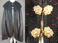 Victorian Purple Black Silk Damask Large Embroidered Shawl Collar Cloak Cape 
