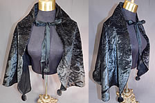 Victorian Black Plush Velvet Jet Beaded Ball Trim Winter Cloak Cape Capelet

