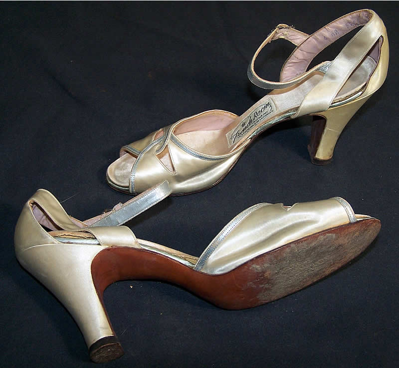 French Room White Satin & Silver Metallic Shoes   