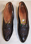 Edwardian Black Leather Bronze Beaded Shoes 