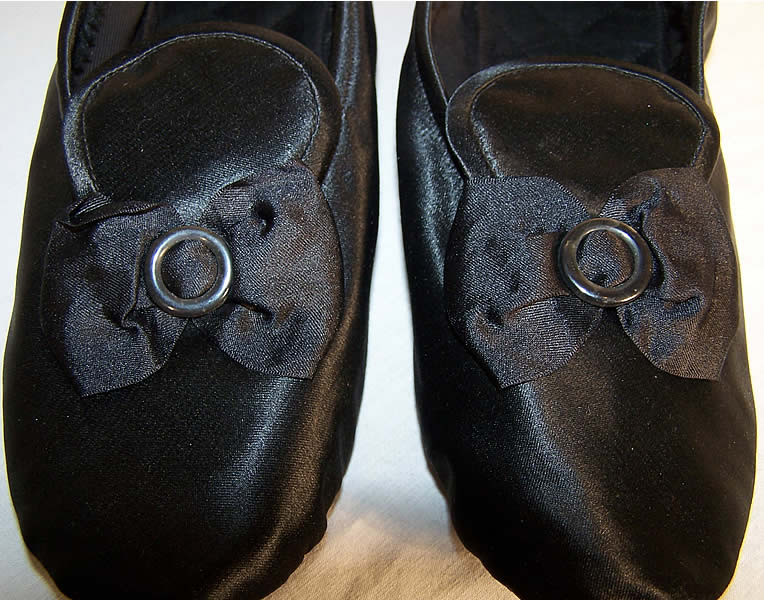 Edwardian Funeral Burial Black Satin Slipper Shoes