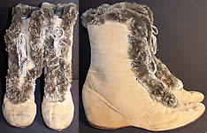 Edwardian Ecru Velvet Gray Fur Trim Winter Carriage Boots